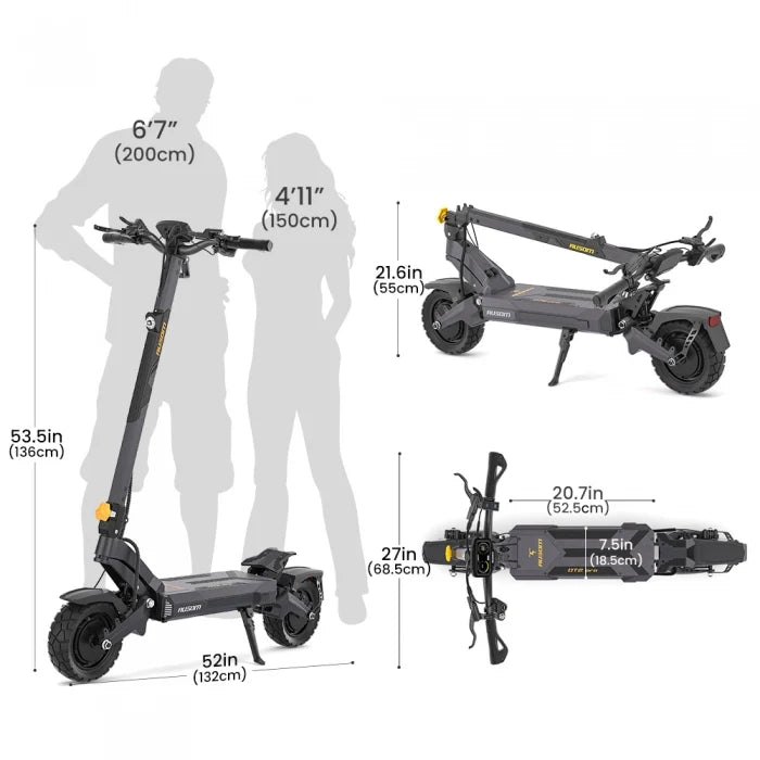 Składana hulajnoga elektryczna Ausom DT2 Pro, 2*1100W, 68km/h, bateria 52V 23,4Ah, wykorzystuje technologię podwozia lotniczego - Dostawca